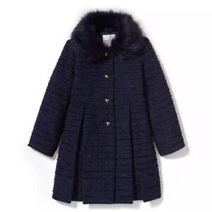 Janie and Jack Girls' Faux Fur Collar Bouclé Coat Navy Size 2T
